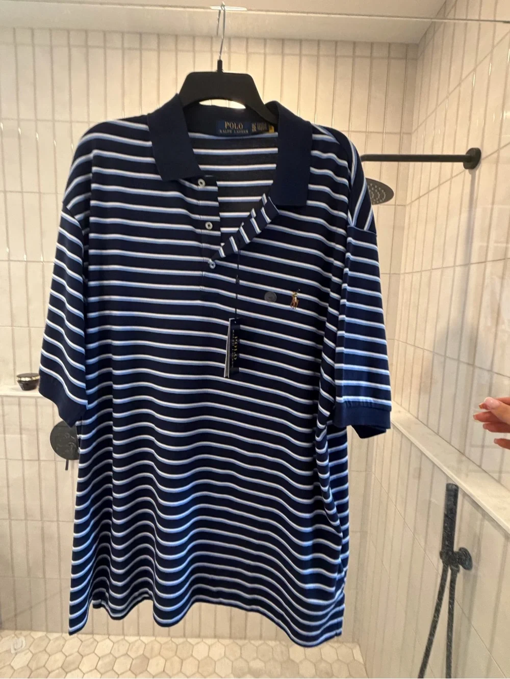 Ralph Lauren Navy and Light Blue Striped Polo Shirt